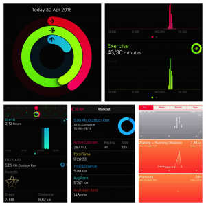 Screenshots from the Activity and Health Apps